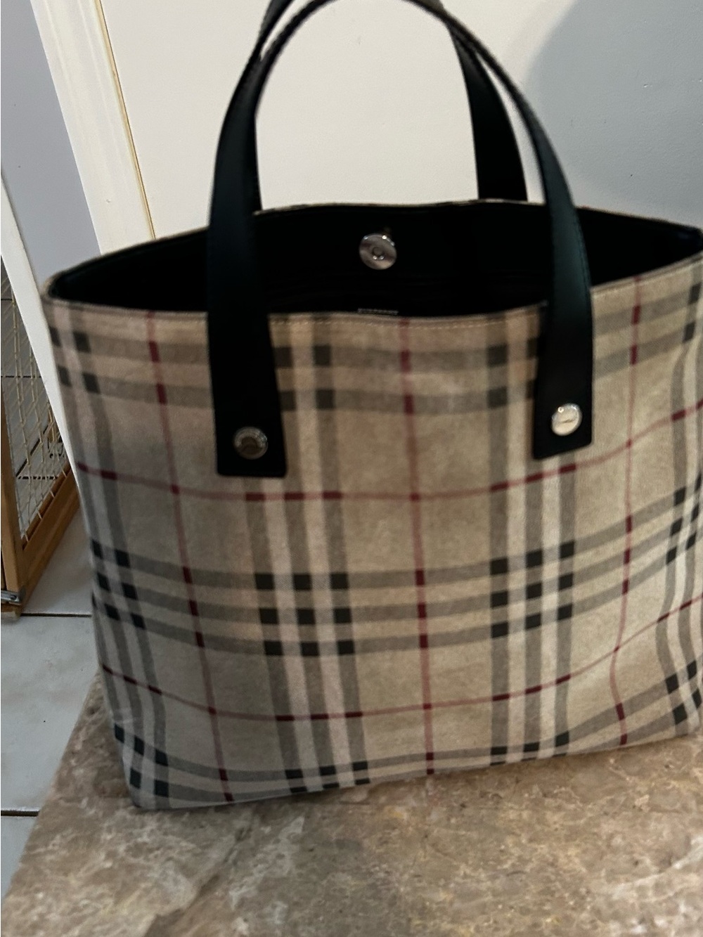 Burberry Vintage Nova Check Canvas Small Tote Snap Closure AUTHENTICATED
